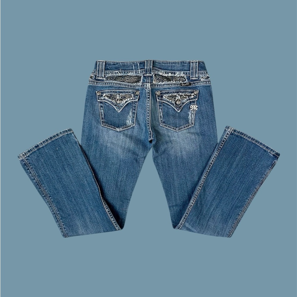 Miss Me Size 30 Blue Jeans Designer JP4221R Embellished Rhinestone 32x32 Bootcut